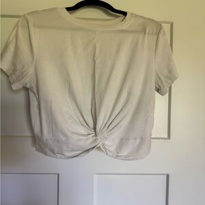 SHEIN Cream Crop Tie Front Short Sleeve Tee